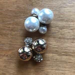 *$5 CLEAR THE CLOSET SALE* Set of two ball back earrings pearl & gold crystal